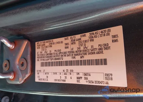 2015 Ford Escape S from USA, damaged, VIN 1FMCU0F72FUB88572